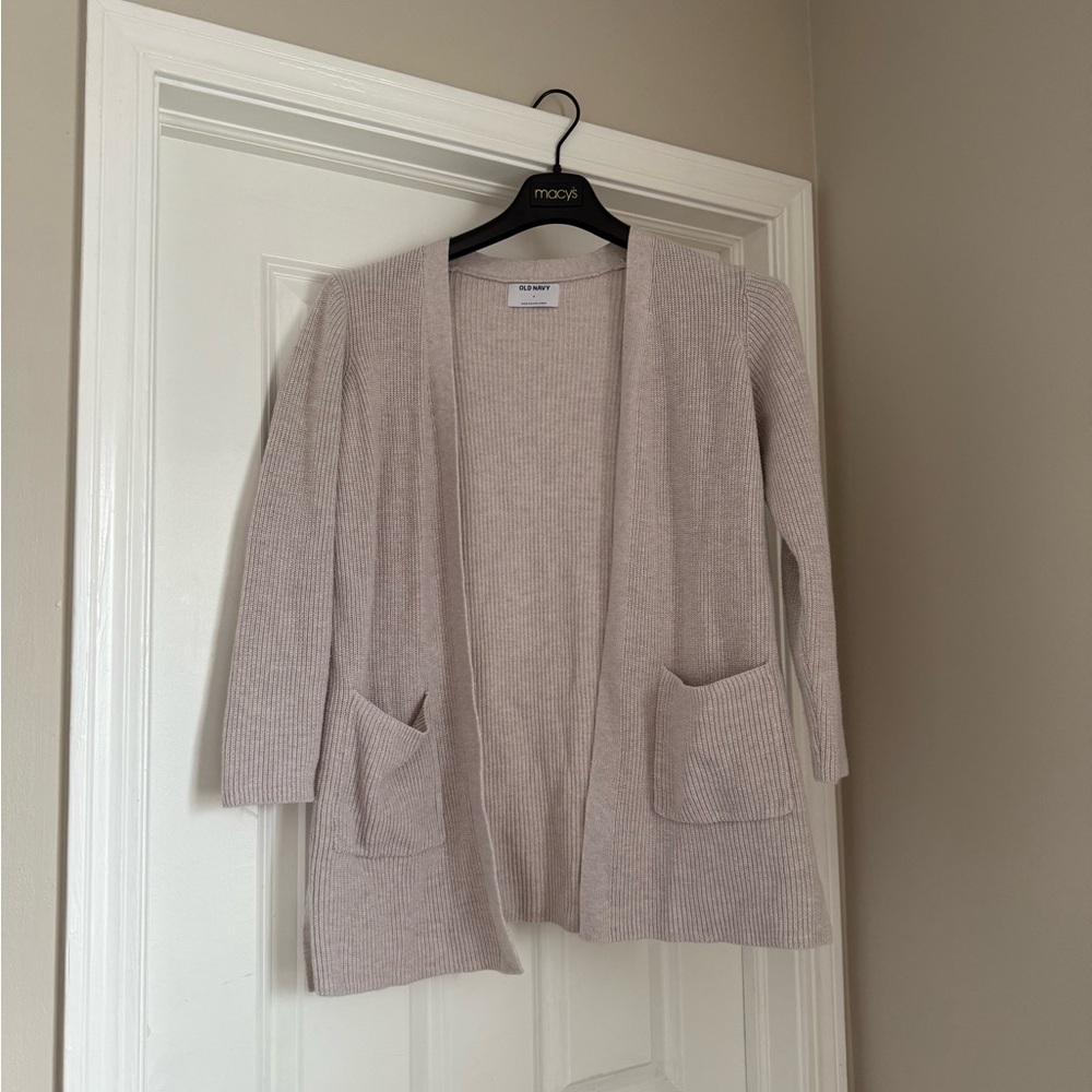 Beige Open-Front Cardigan Sweater